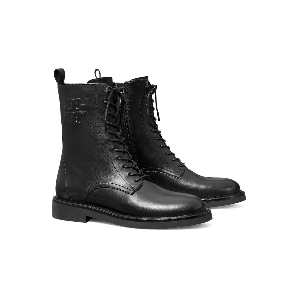 🆕 TORY BURCH Double T Ankle Moto Combat Boot 8.5 Black - Picture 3 of 12